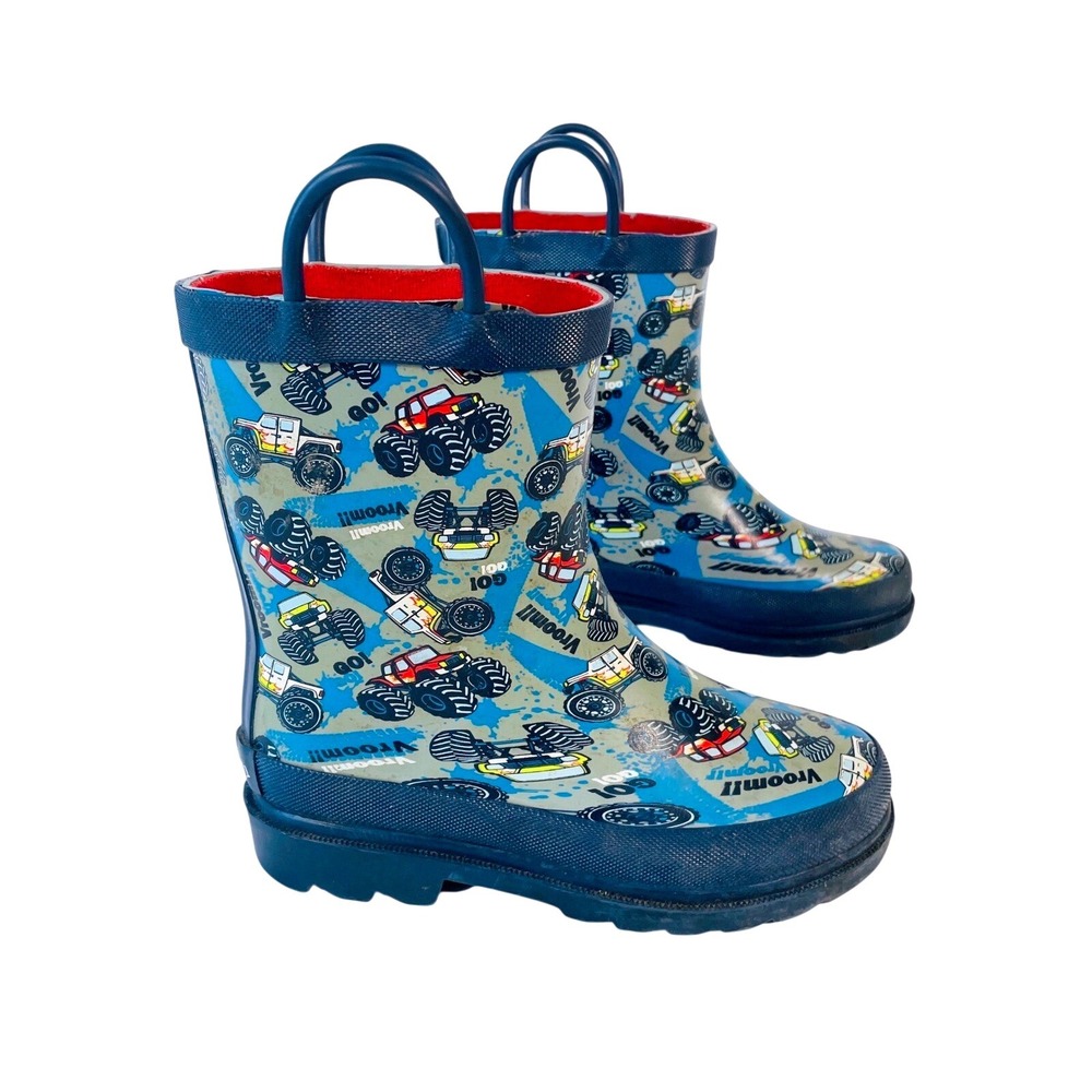 Lily & Dan Monster Truck Rain Boots Kids Youth 11/12 Blue Pull On Rubber 819725